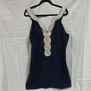 Navy Dress with Silver Embellishments